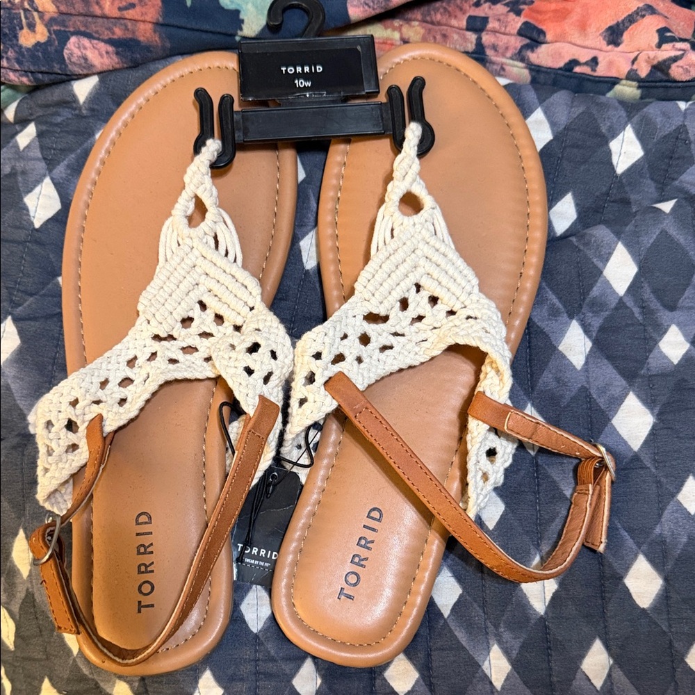 Torrid Tan and Cream Crochet Sandals